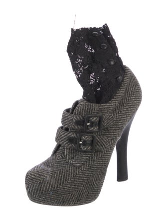 Dolce & Gabbana Houndstooth Print Lace Trim Embellishment Sock Boots