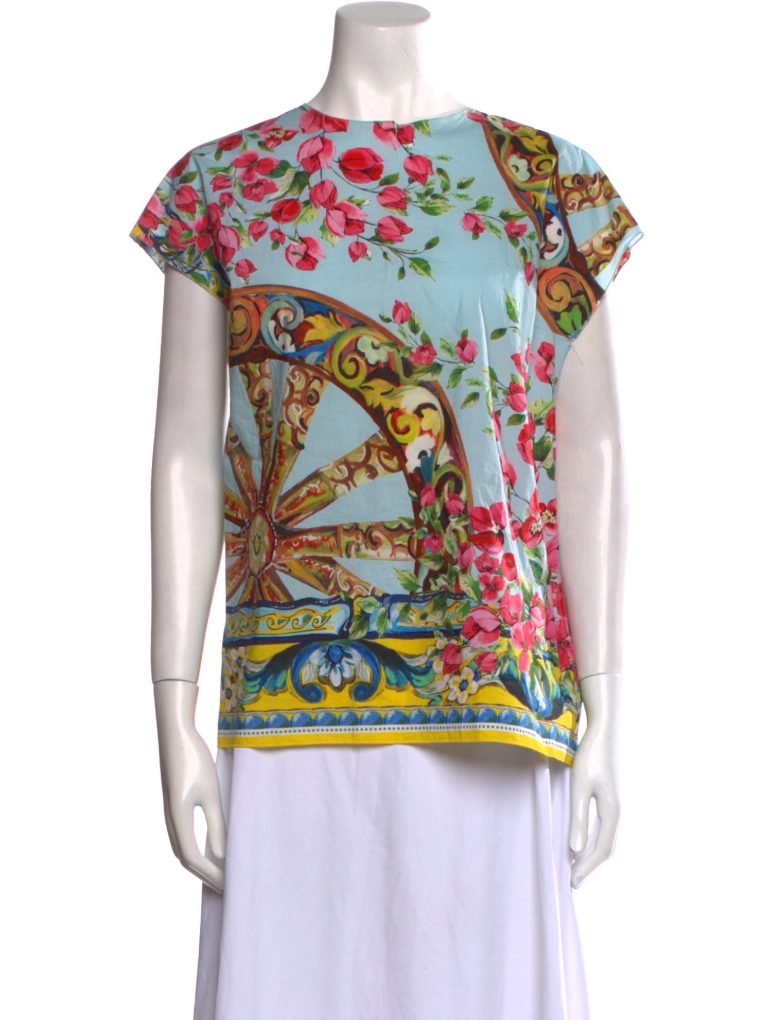 Hermès Printed Crew Neck T-Shirt - Blue Tops, Clothing
