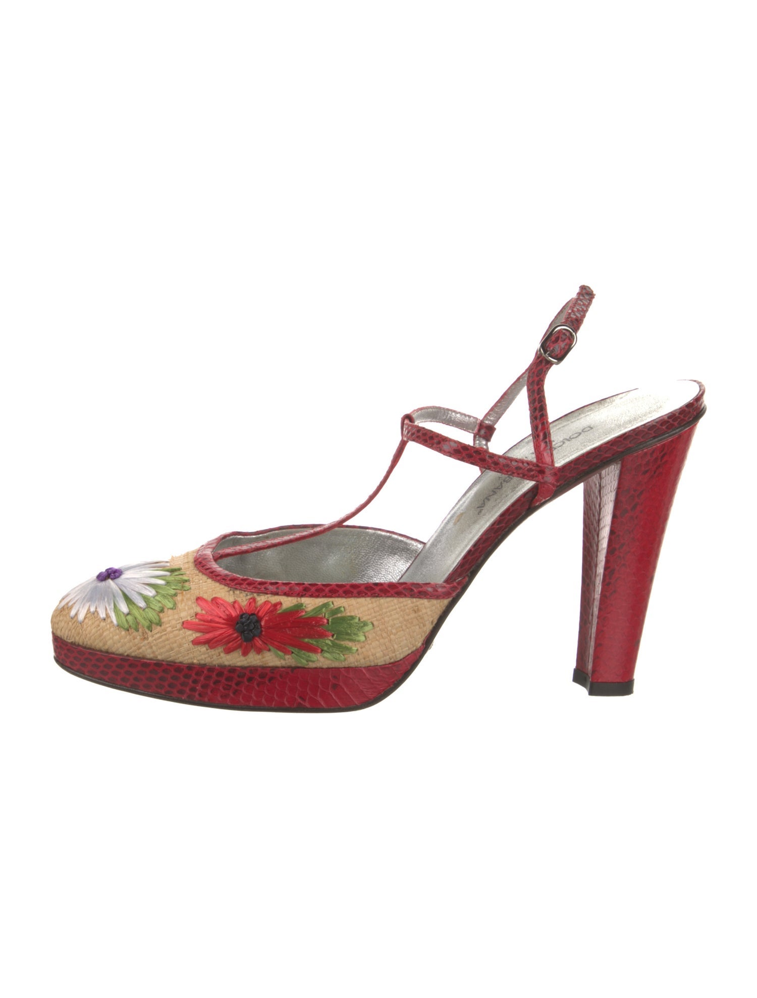 Dolce & Gabbana Raffia Printed T-Strap Pumps