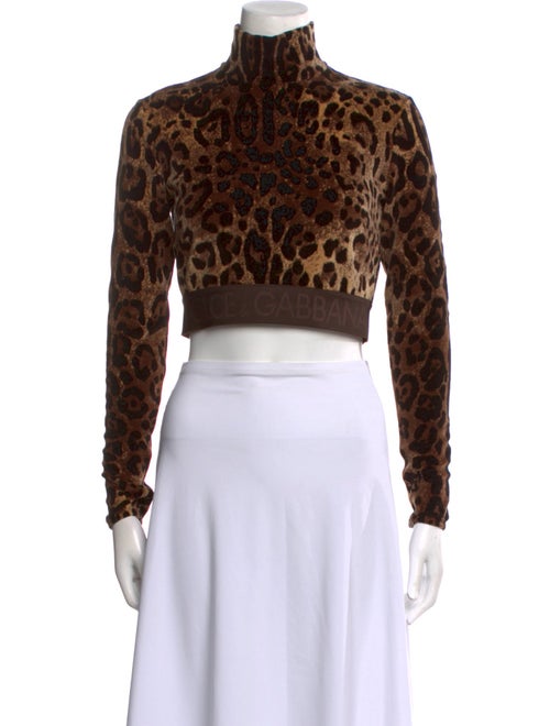 Dolce & Gabbana Animal Print Turtleneck Crop Top