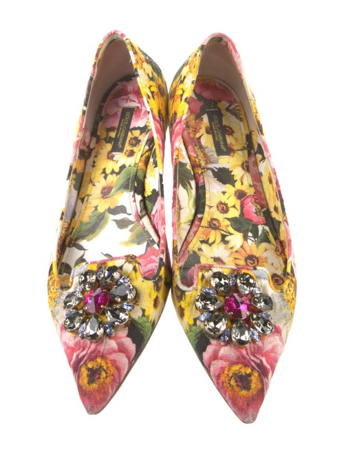 Dolce & Gabbana Floral Print Crystal Embellishments Ballet Flats