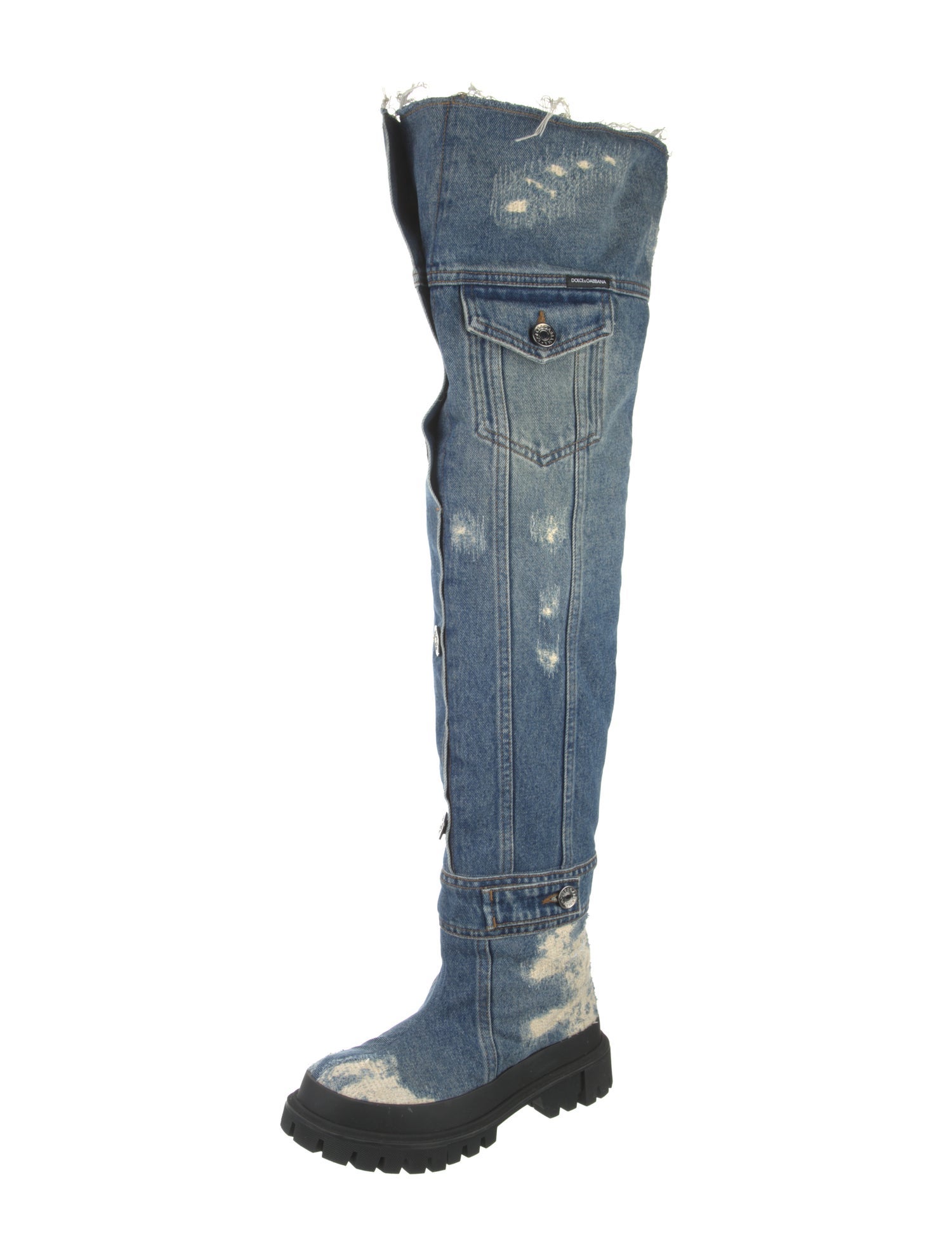 Dolce & Gabbana Denim Distressed Accents Boots