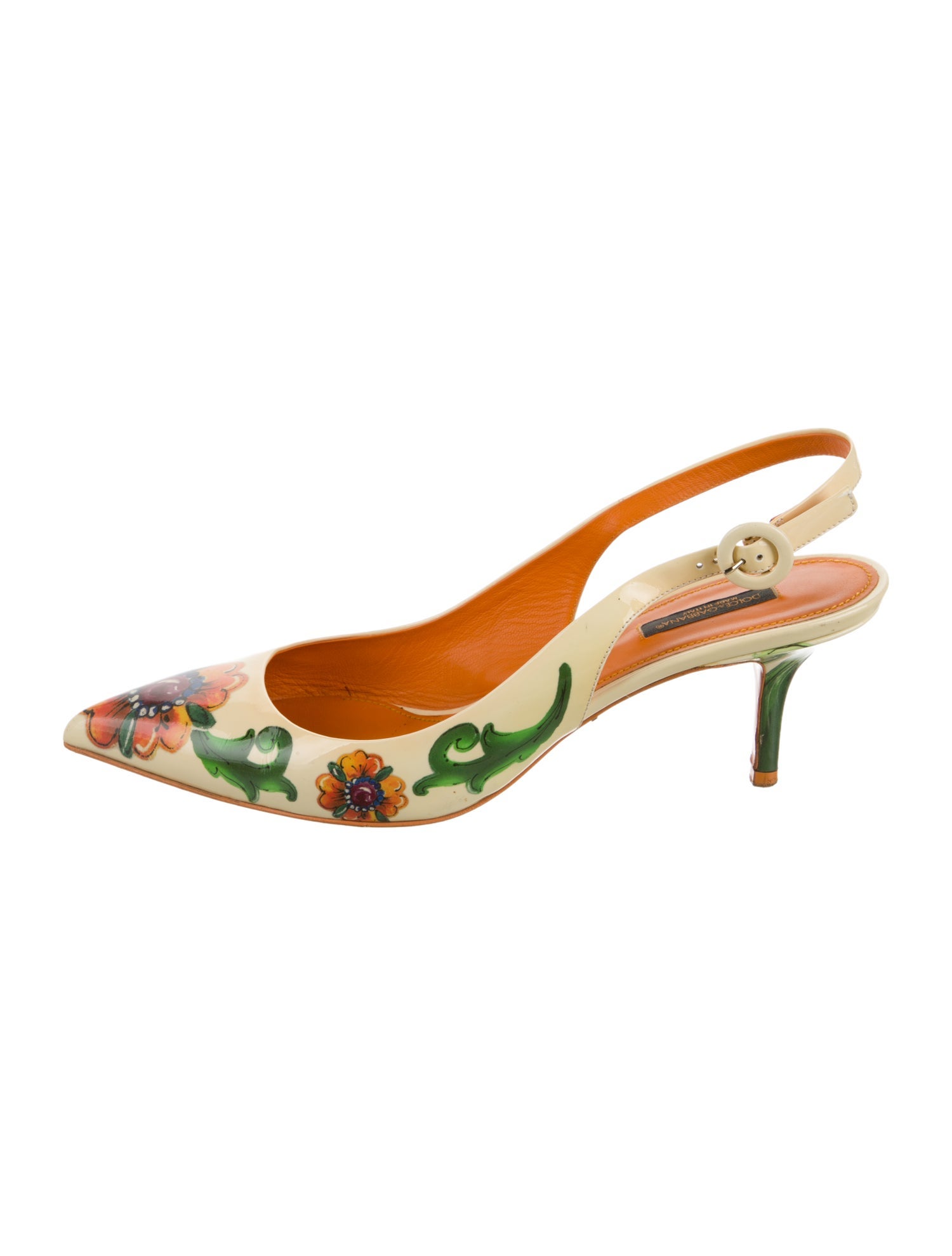 Dolce & Gabbana Patent Leather Floral Print Slingback Pumps