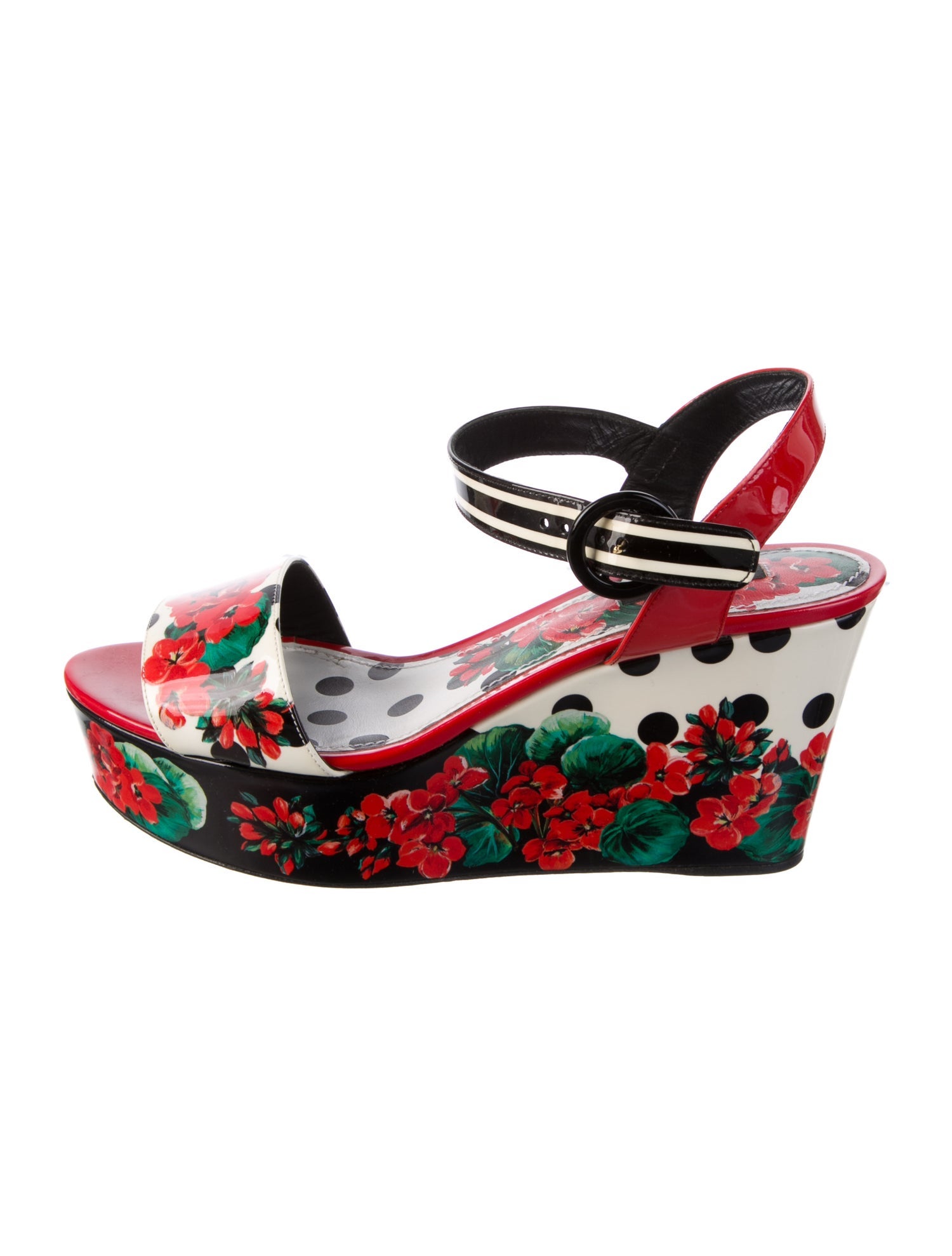Dolce & Gabbana Patent Leather Floral Print Sandals