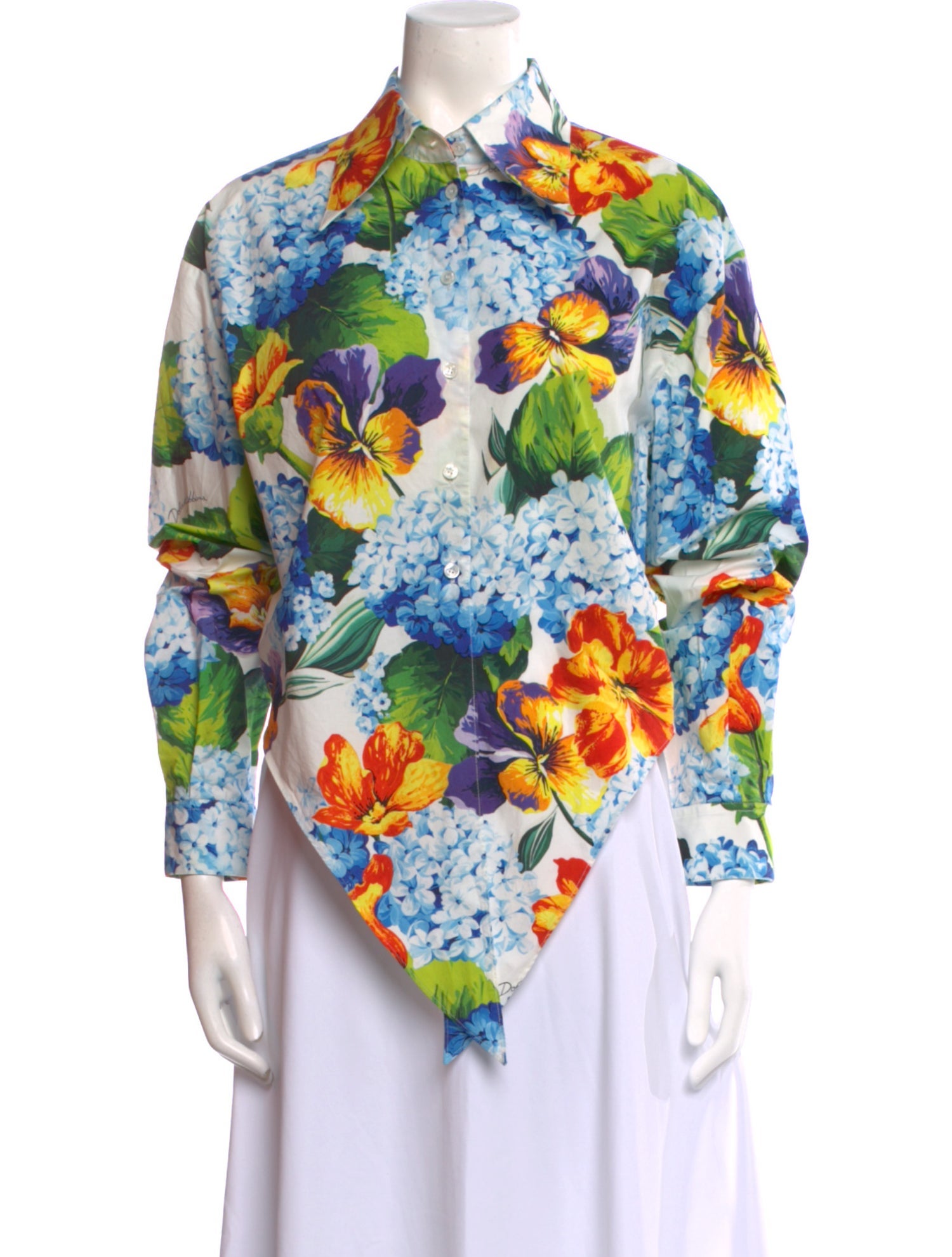 Dolce & Gabbana Floral Print Three-Quarter Sleeve Button-Up Top