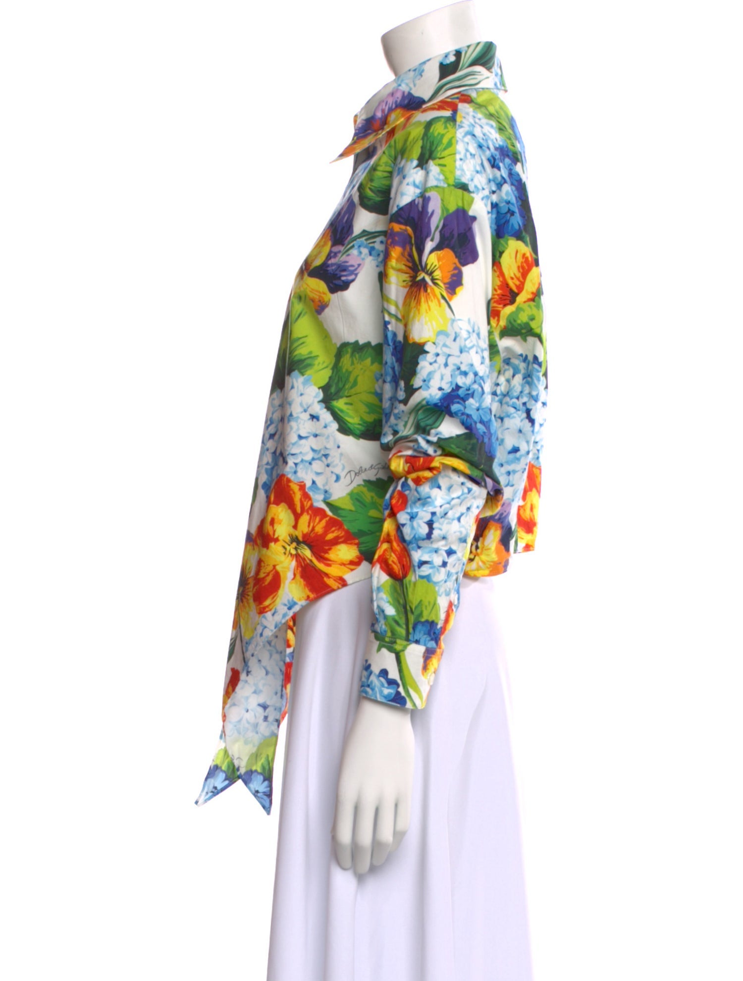 Dolce & Gabbana Floral Print Three-Quarter Sleeve Button-Up Top