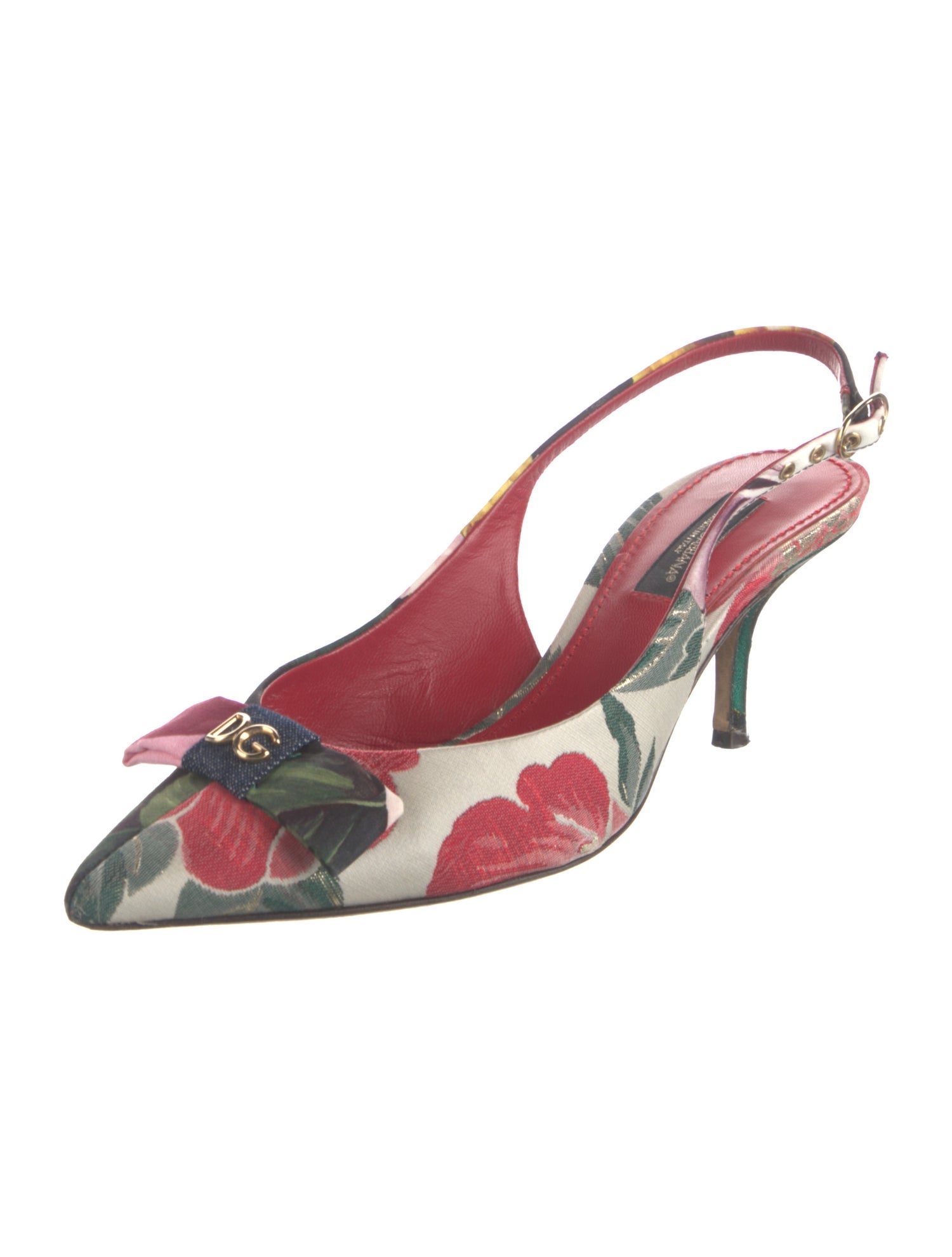 Dolce & Gabbana Jacquard Floral Print Slingback Pumps