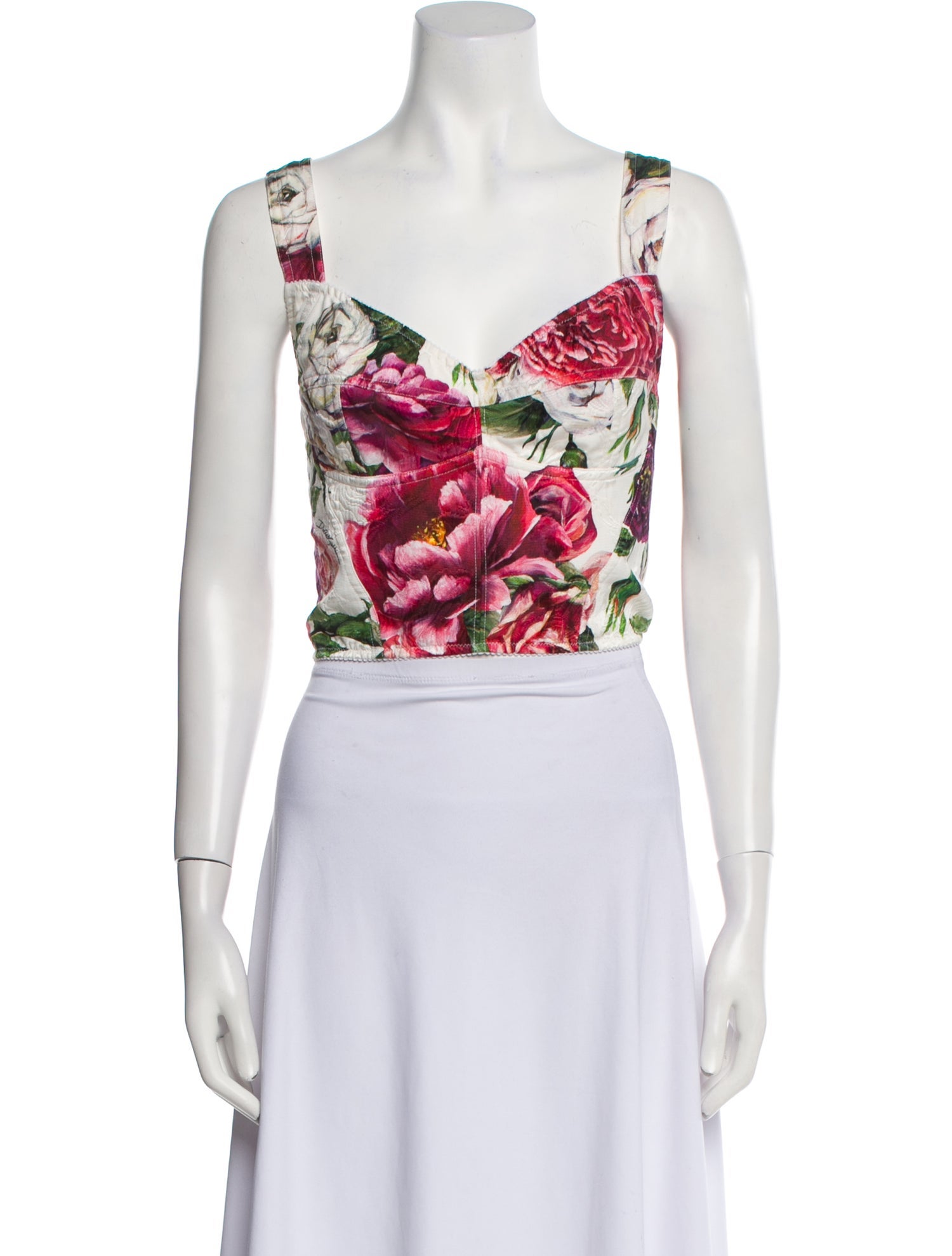 Dolce & Gabbana Floral Print Square Neckline Crop Top