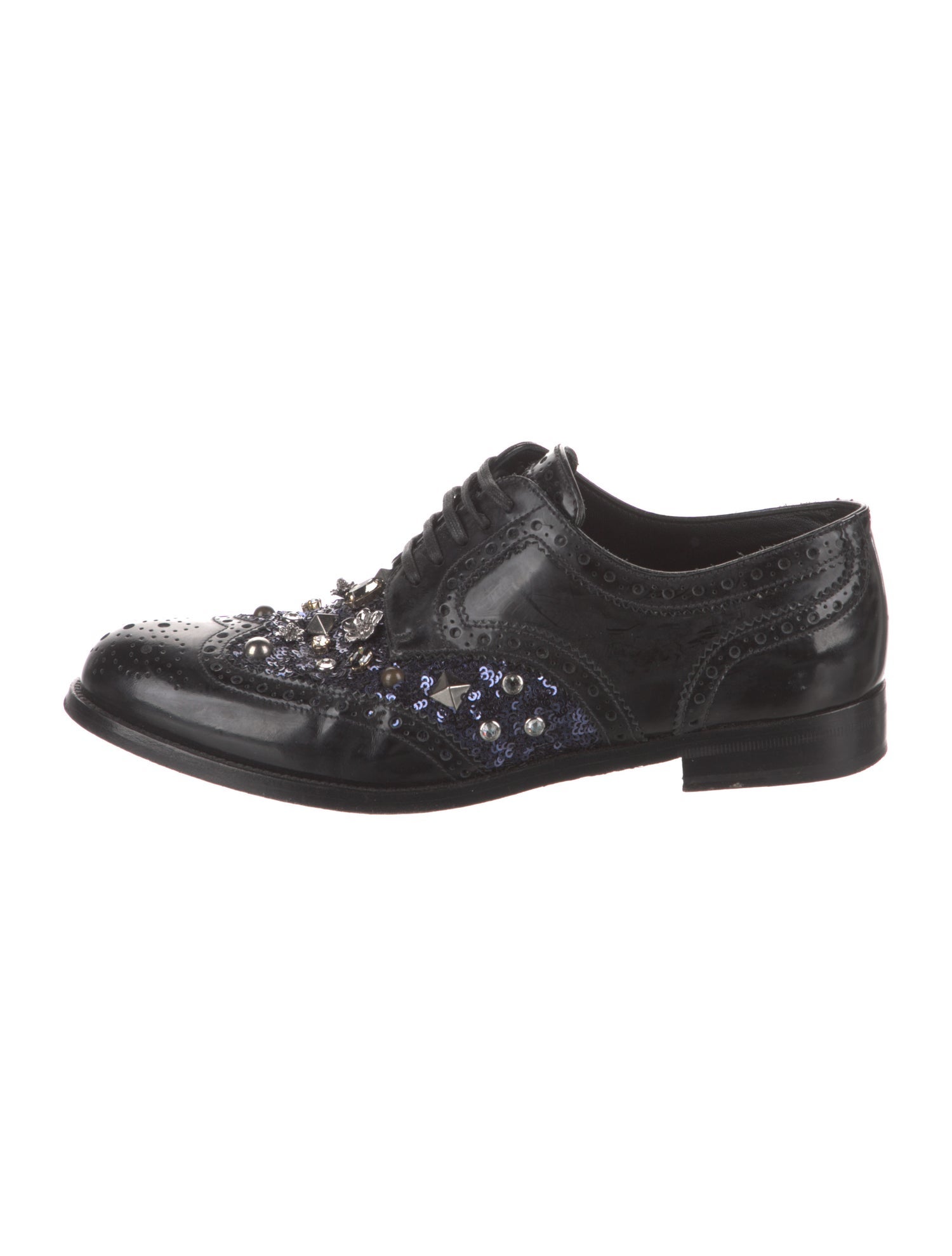 Dolce & Gabbana Leather Crystal Embellishments Oxfords