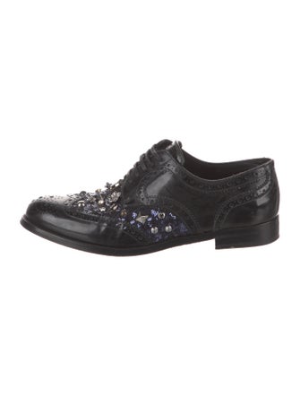 Dolce & Gabbana Leather Crystal Embellishments Oxfords