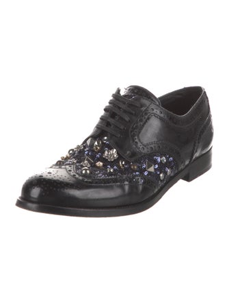 Dolce & Gabbana Leather Crystal Embellishments Oxfords