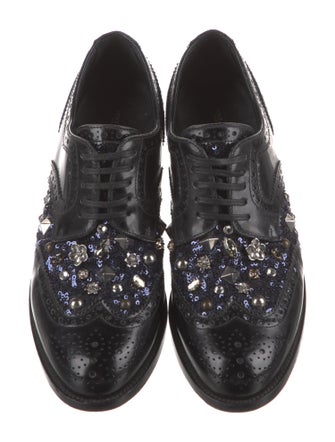 Dolce & Gabbana Leather Crystal Embellishments Oxfords
