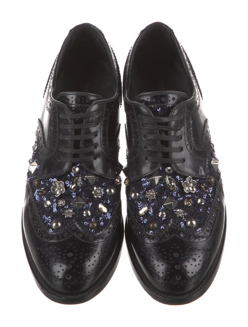 Dolce & Gabbana Leather Crystal Embellishments Oxfords