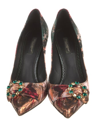 Dolce & Gabbana Floral Print Crystal Embellishments Pumps
