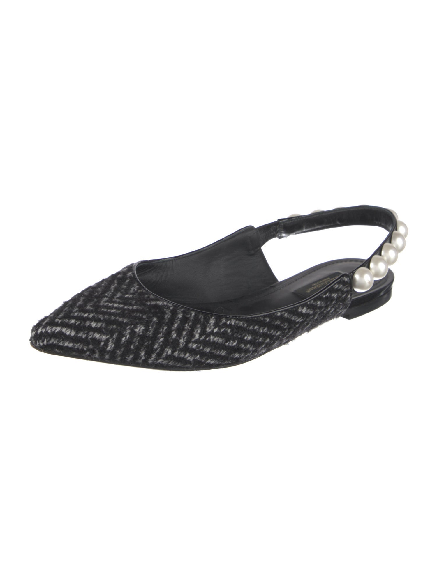 Dolce & Gabbana Faux Pearl Accents Wool Slingback Flats