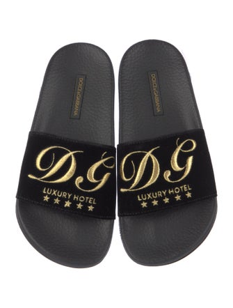 Dolce & Gabbana Velvet Embroidered Accent Slides