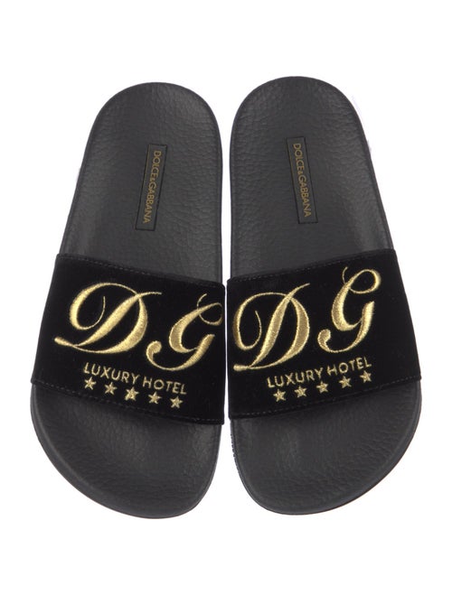 Dolce & Gabbana Velvet Embroidered Accent Slides