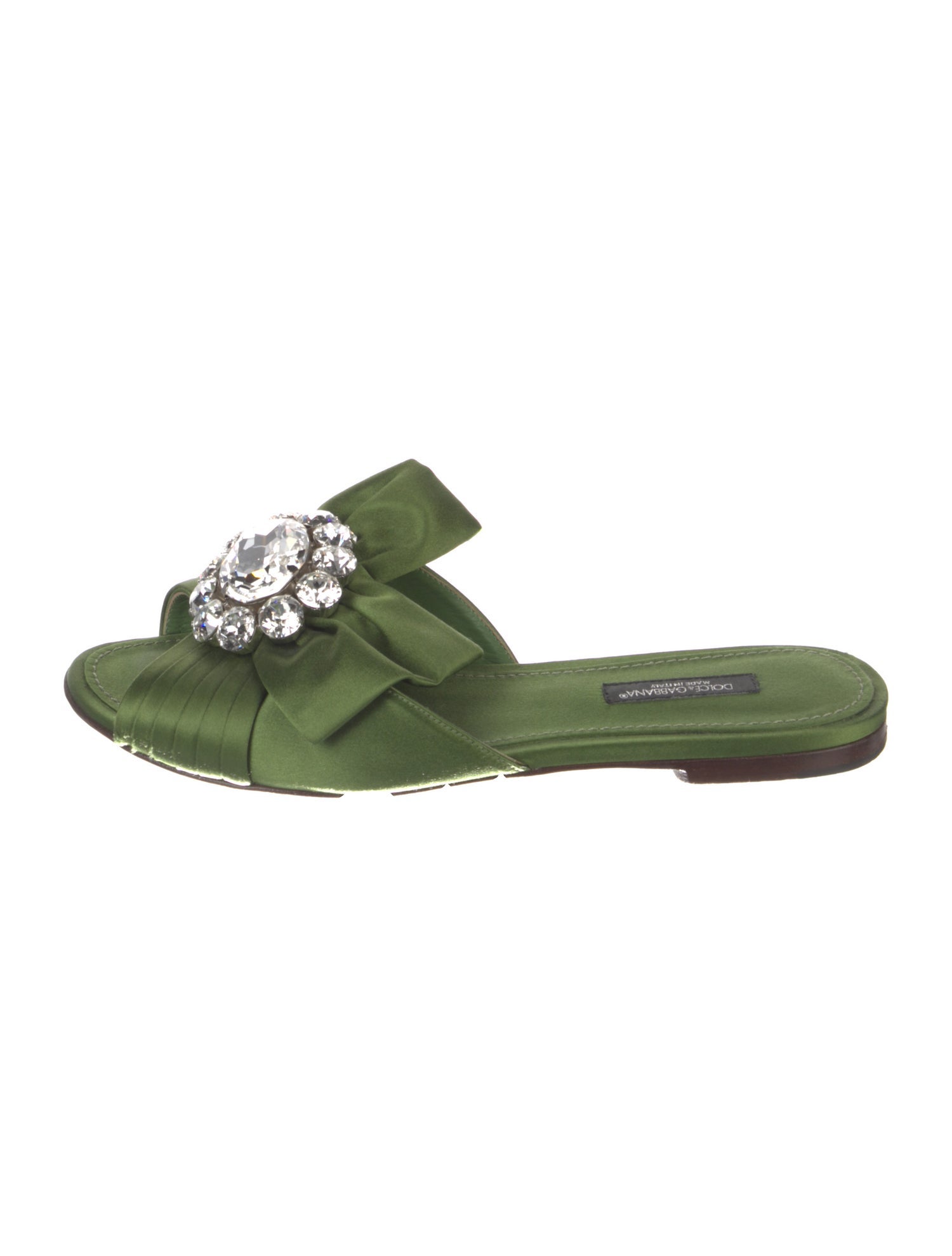 Dolce & Gabbana Satin Crystal Embellishments Slides