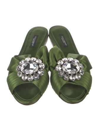 Dolce & Gabbana Satin Crystal Embellishments Slides