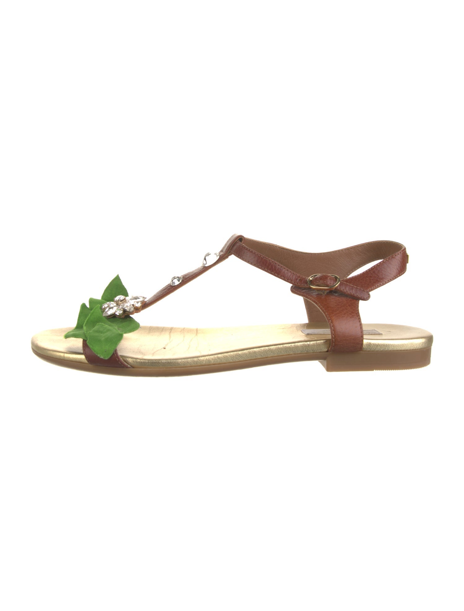 Dolce & Gabbana Leather Floral Print T-Strap Sandals