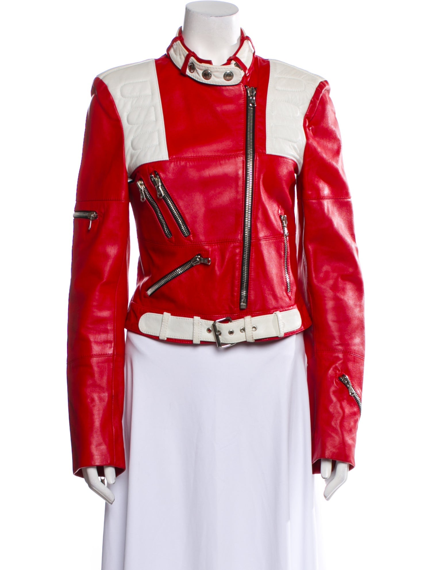 Dolce & Gabbana Leather Colorblock Pattern Biker Jacket