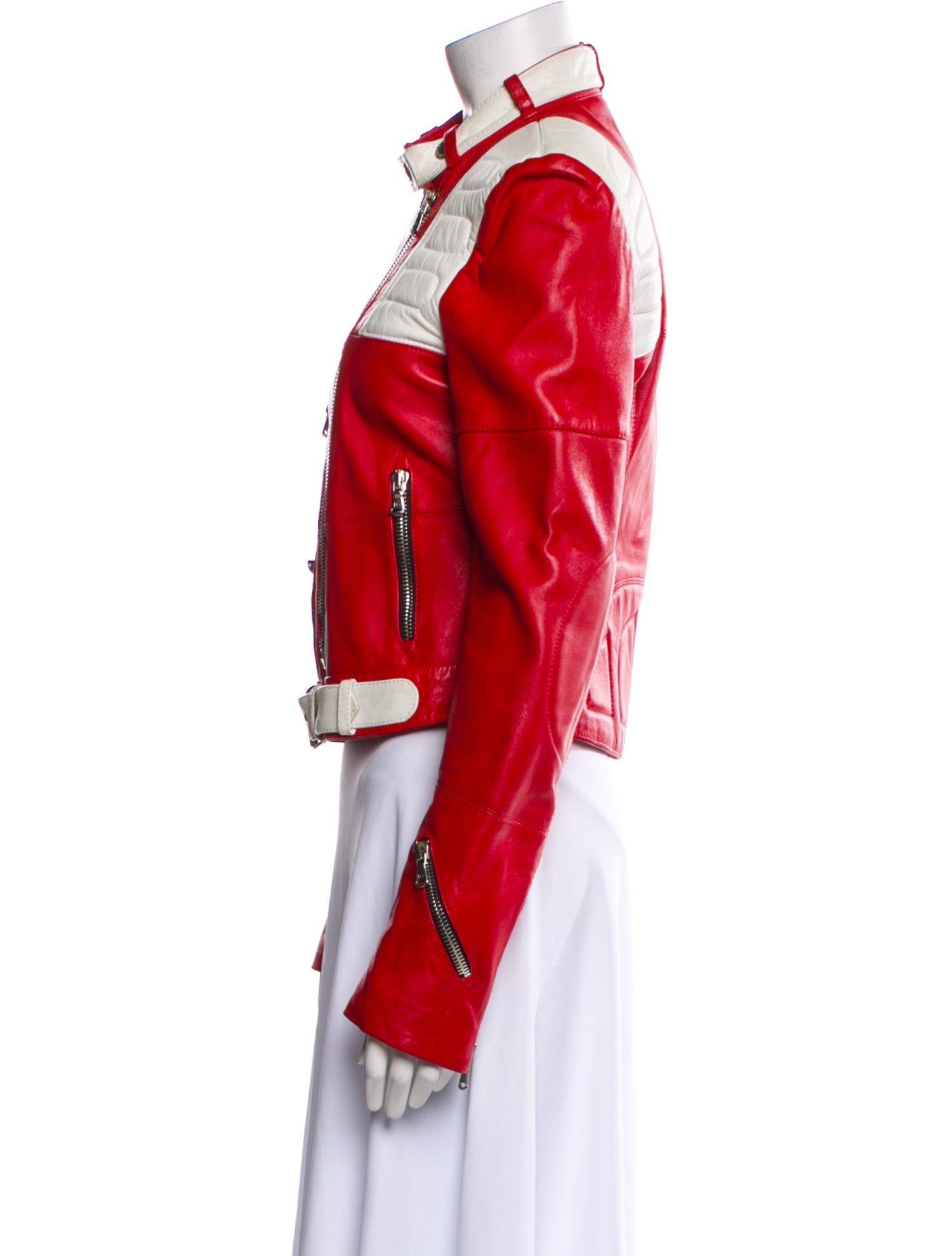 Dolce & Gabbana Leather Colorblock Pattern Biker Jacket