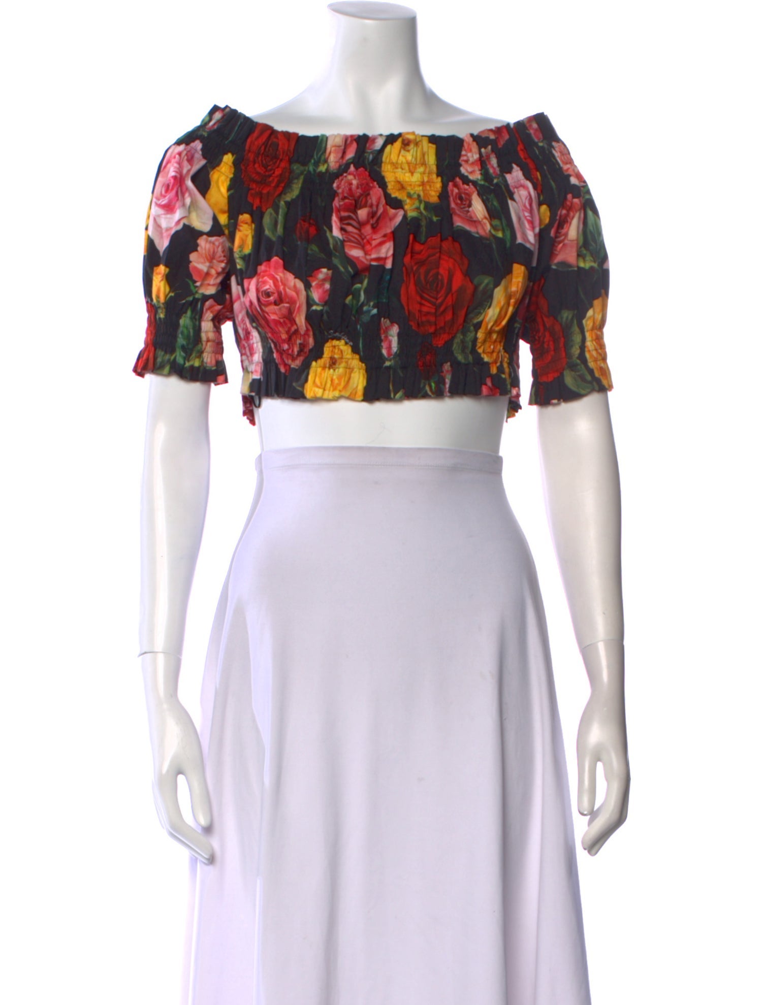 Dolce & Gabbana Floral Print Bateau Neckline Crop Top