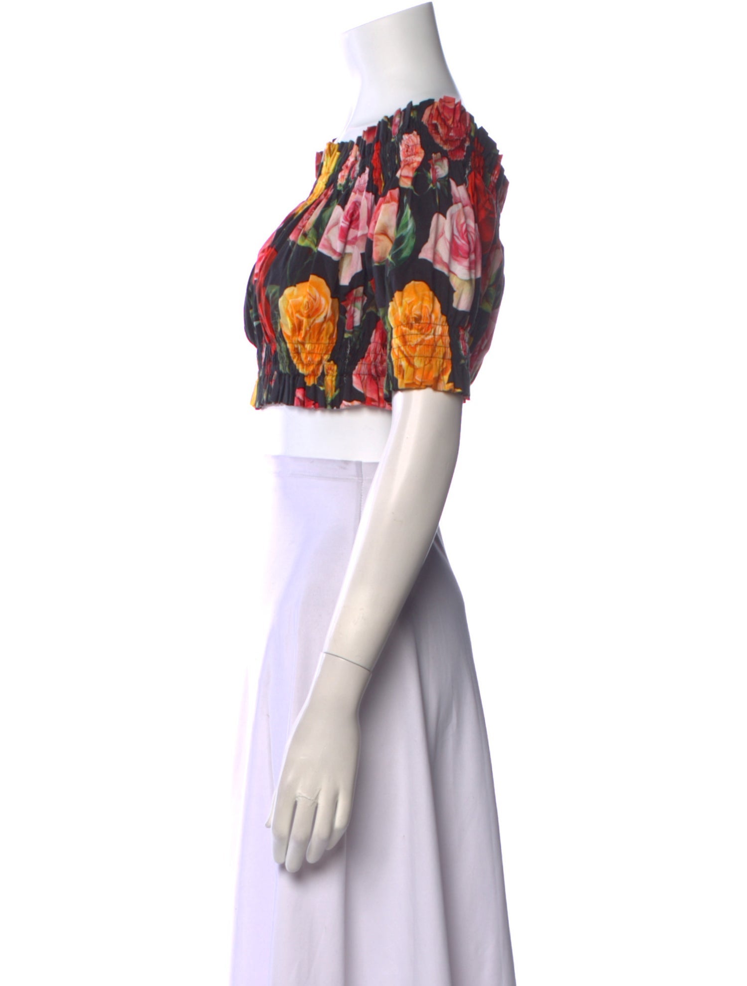 Dolce & Gabbana Floral Print Bateau Neckline Crop Top