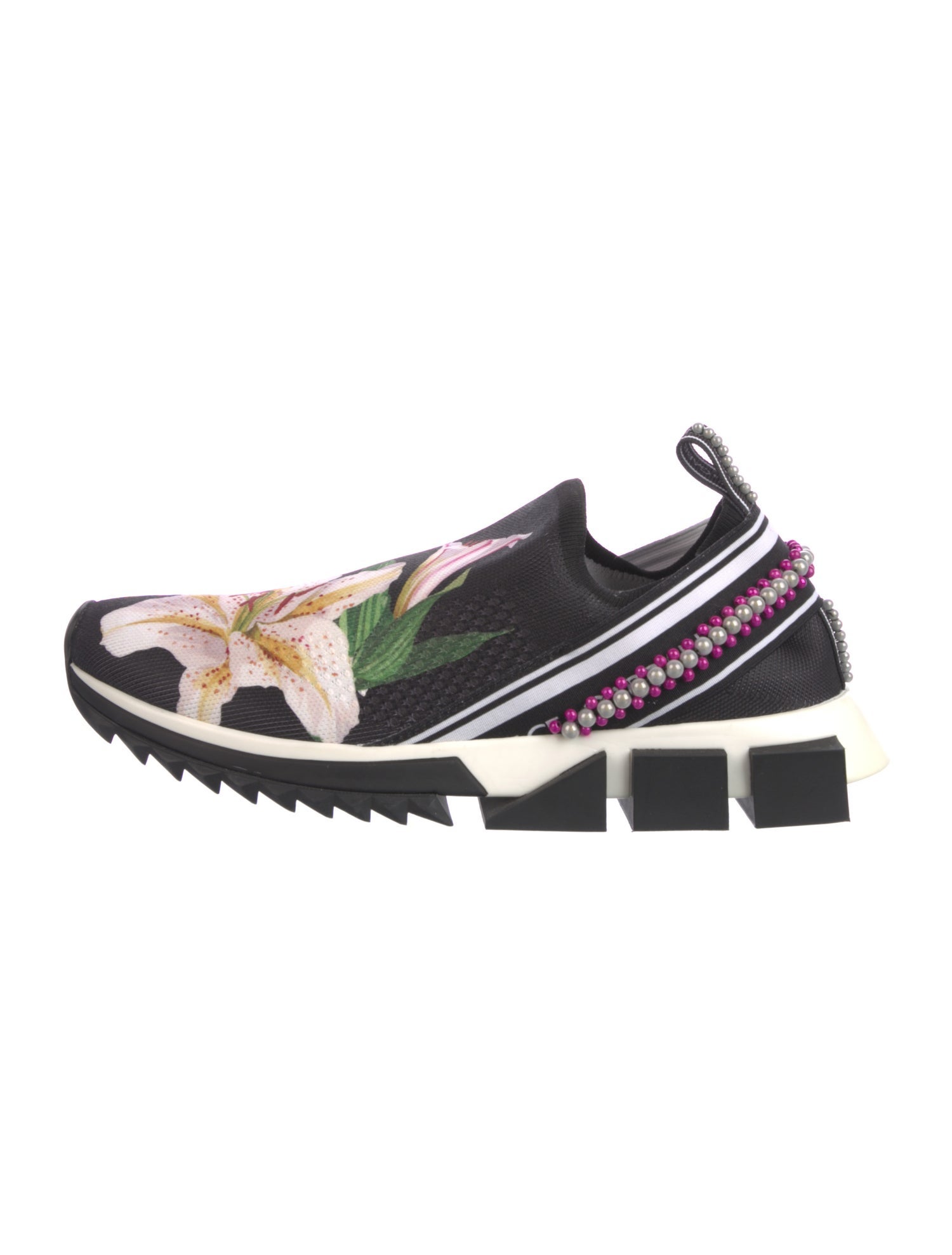 Dolce & Gabbana Floral Print Beaded Accents Sneakers