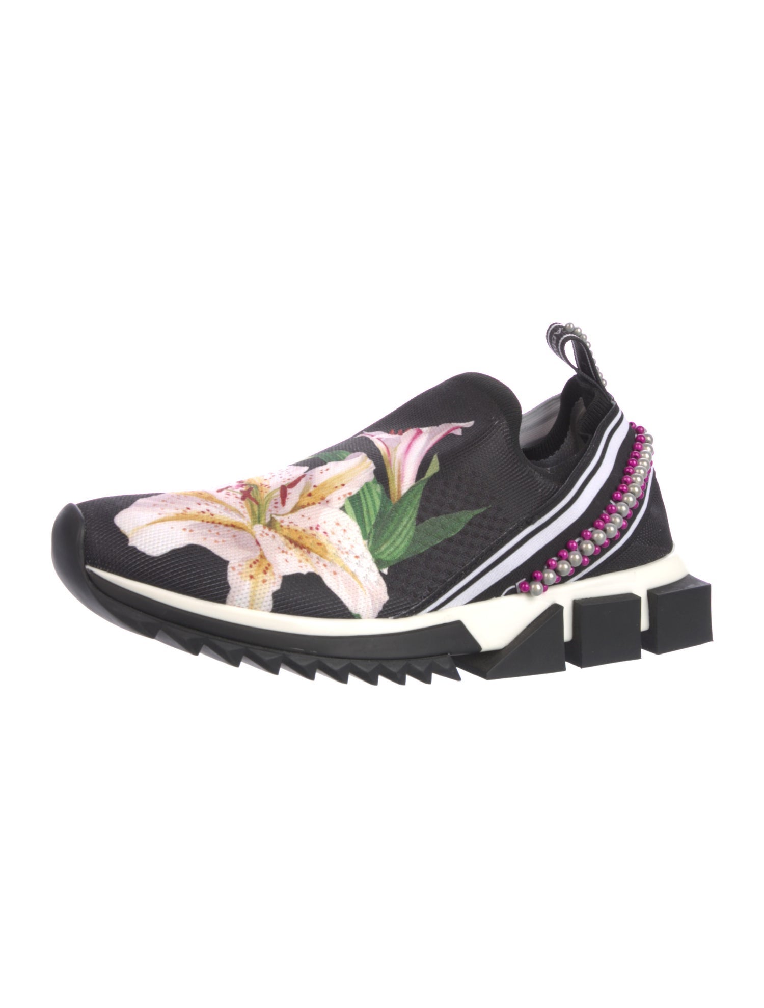 Dolce & Gabbana Floral Print Beaded Accents Sneakers