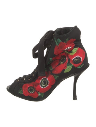 Dolce & Gabbana Satin Floral Print Lace-Up Boots