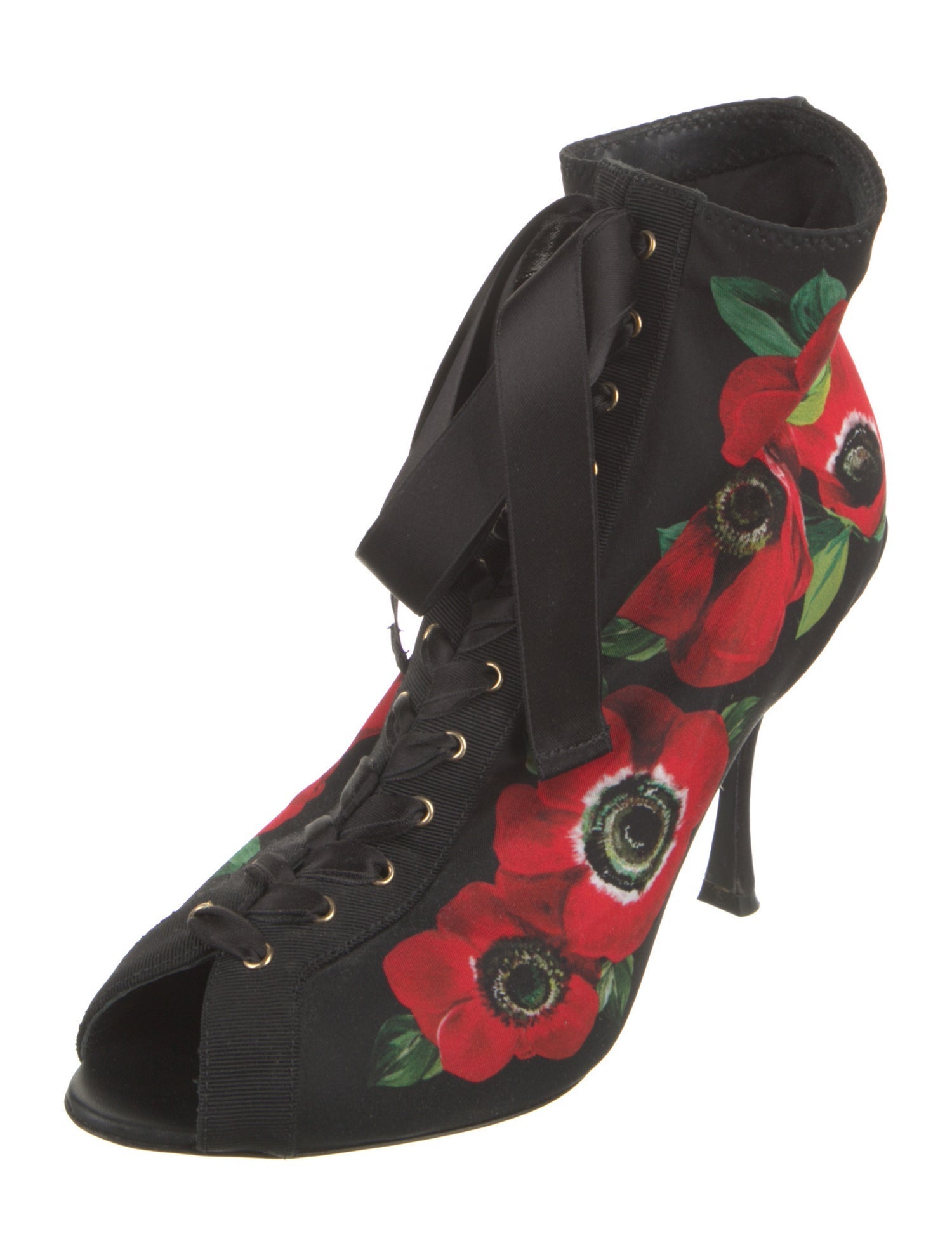 Dolce & Gabbana Satin Floral Print Lace-Up Boots