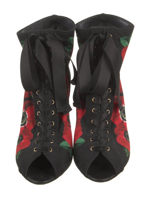 Dolce & Gabbana Satin Floral Print Lace-Up Boots