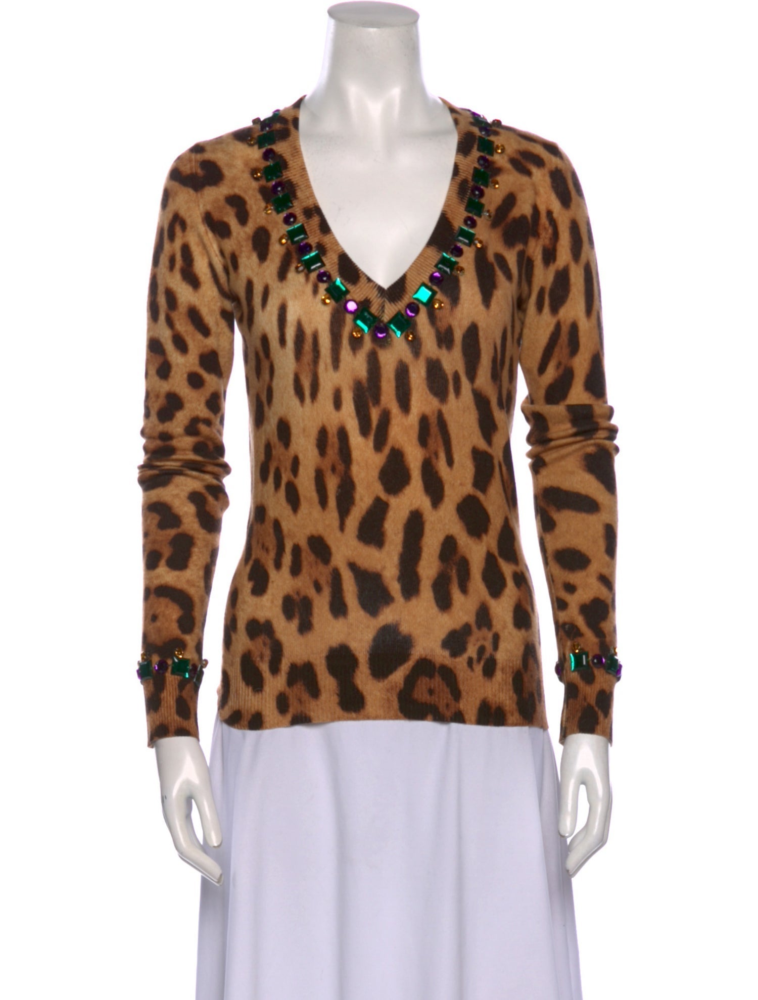 Dolce & Gabbana Animal Print V-Neck Sweater