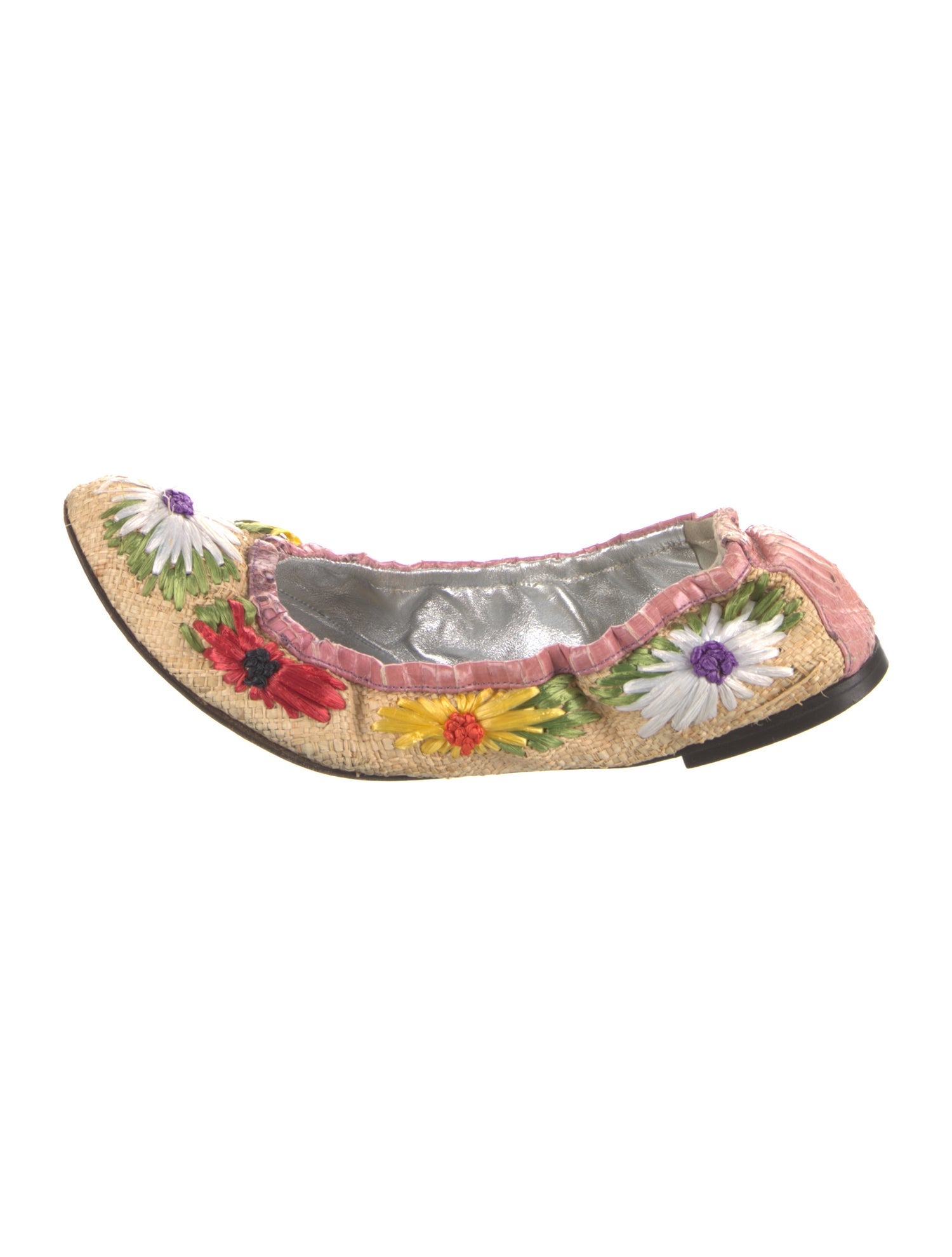 Dolce & Gabbana Straw Floral Print Ballet Flats