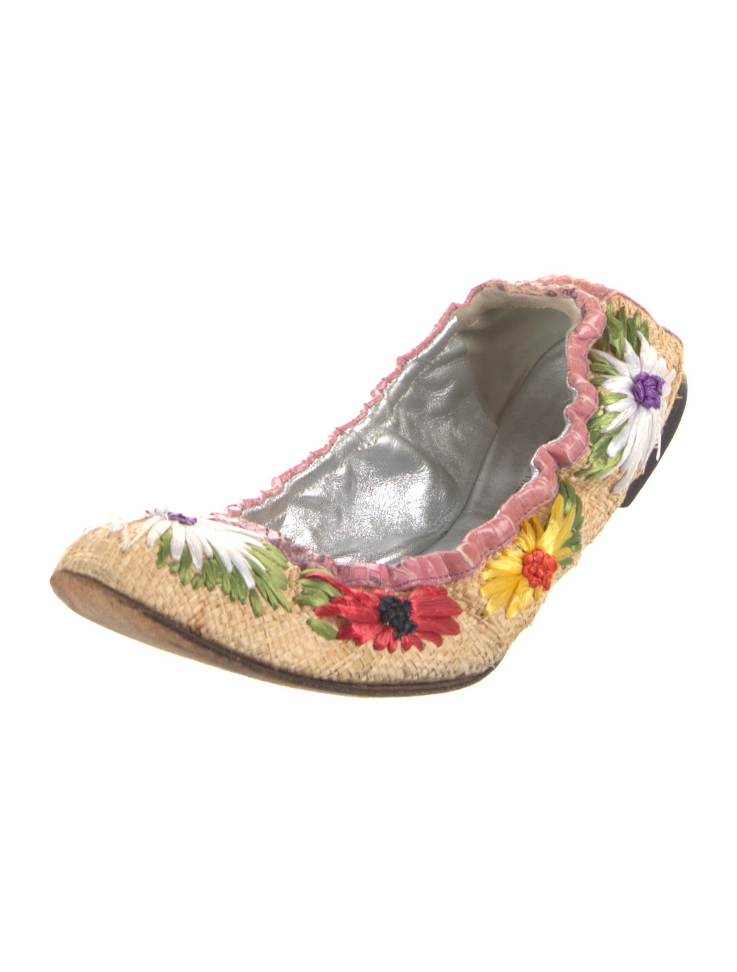 Dolce & Gabbana Straw Floral Print Ballet Flats