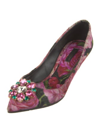 Dolce & Gabbana Floral Print Crystal Embellishments Pumps