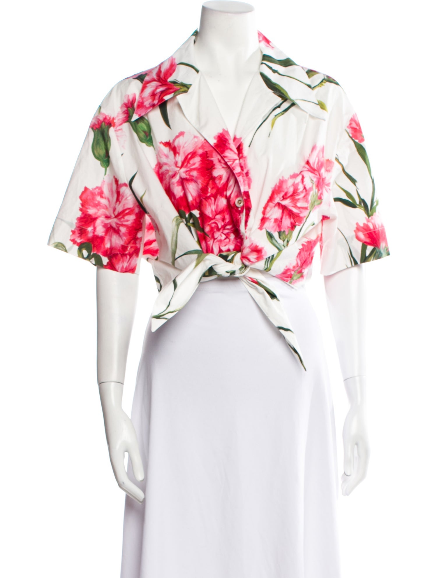 Dolce & Gabbana Floral Print Three-Quarter Sleeve Crop Top