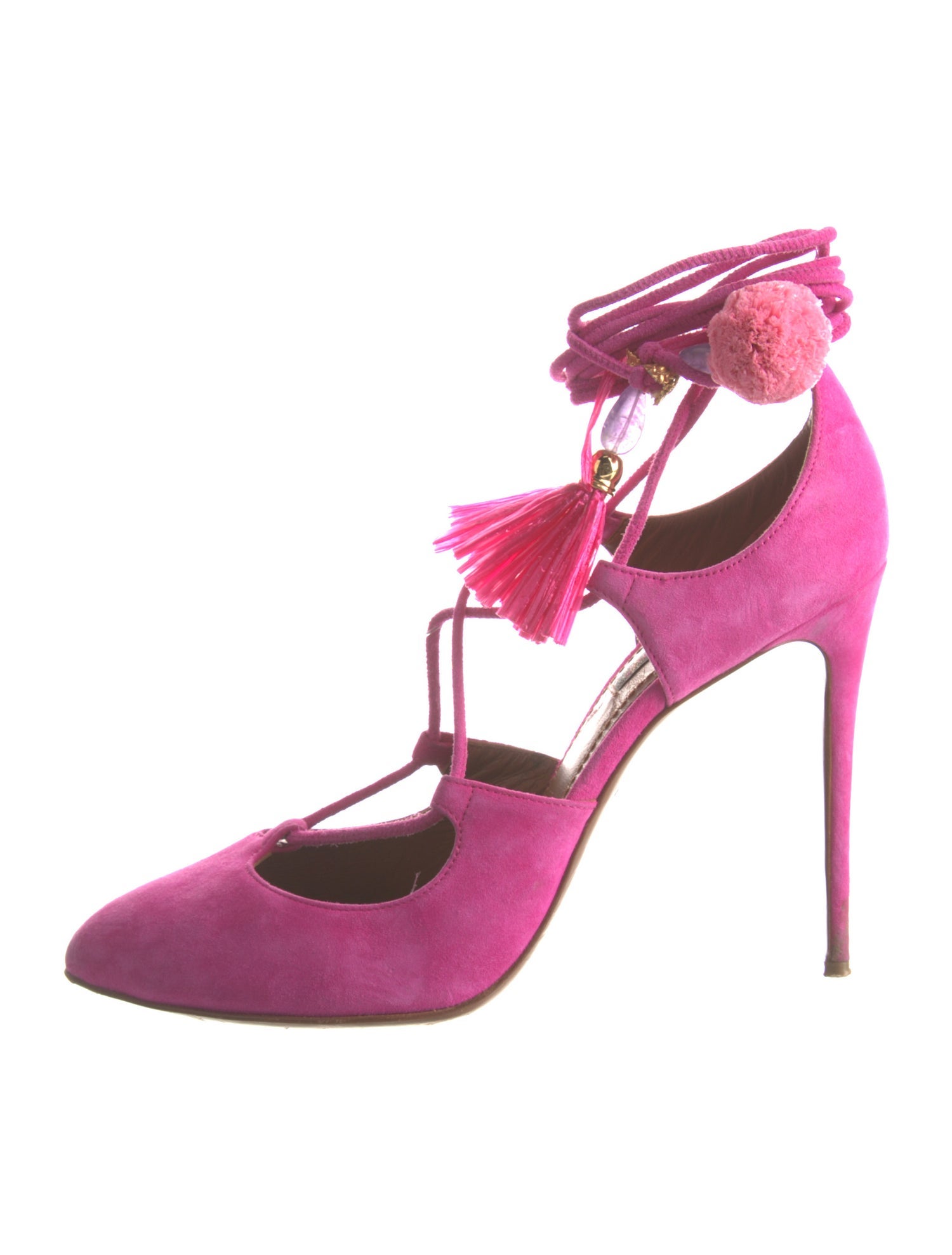 Dolce & Gabbana Suede Tassel Accents T-Strap Pumps