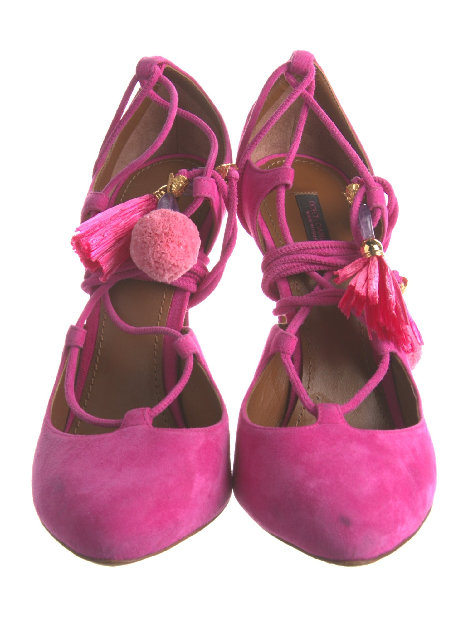 Dolce & Gabbana Suede Tassel Accents T-Strap Pumps