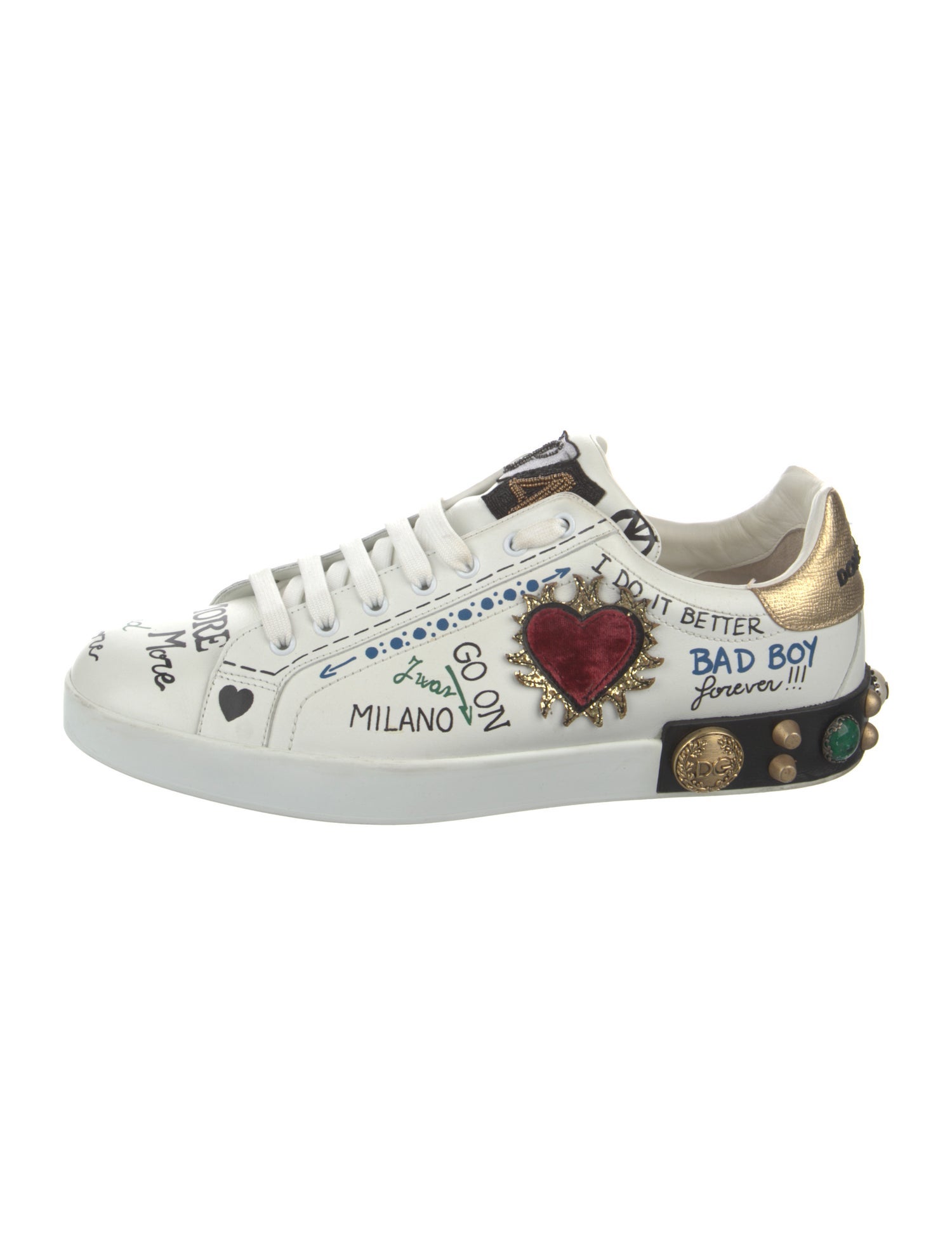 Dolce & Gabbana Faux Pearl Accents Leather Sneakers