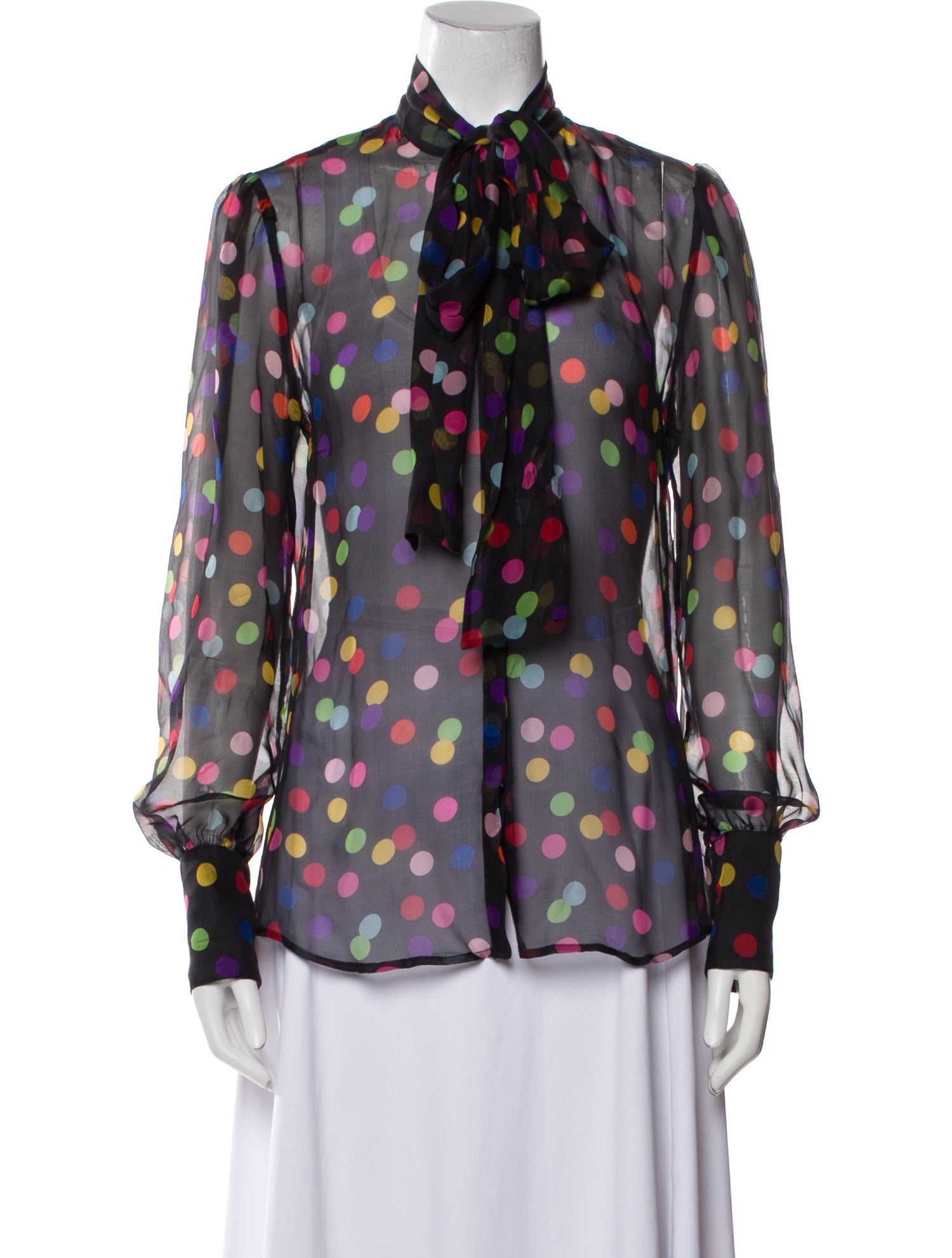 D&G Silk Polka Dot Print Button-Up Top