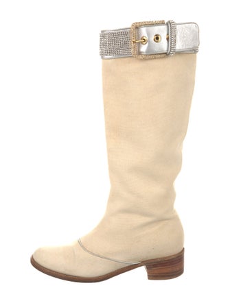 Dolce & Gabbana Canvas Crystal Embellishments Riding Boots