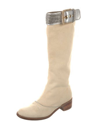 Dolce & Gabbana Canvas Crystal Embellishments Riding Boots
