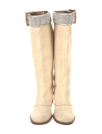 Dolce & Gabbana Canvas Crystal Embellishments Riding Boots
