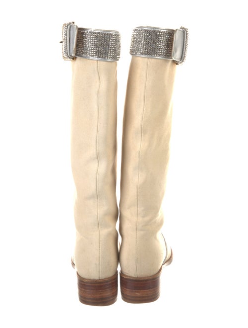 Dolce & Gabbana Canvas Crystal Embellishments Riding Boots