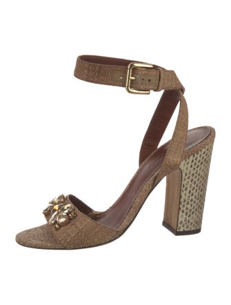 Dolce & Gabbana Raffia Crystal Embellishments Sandals