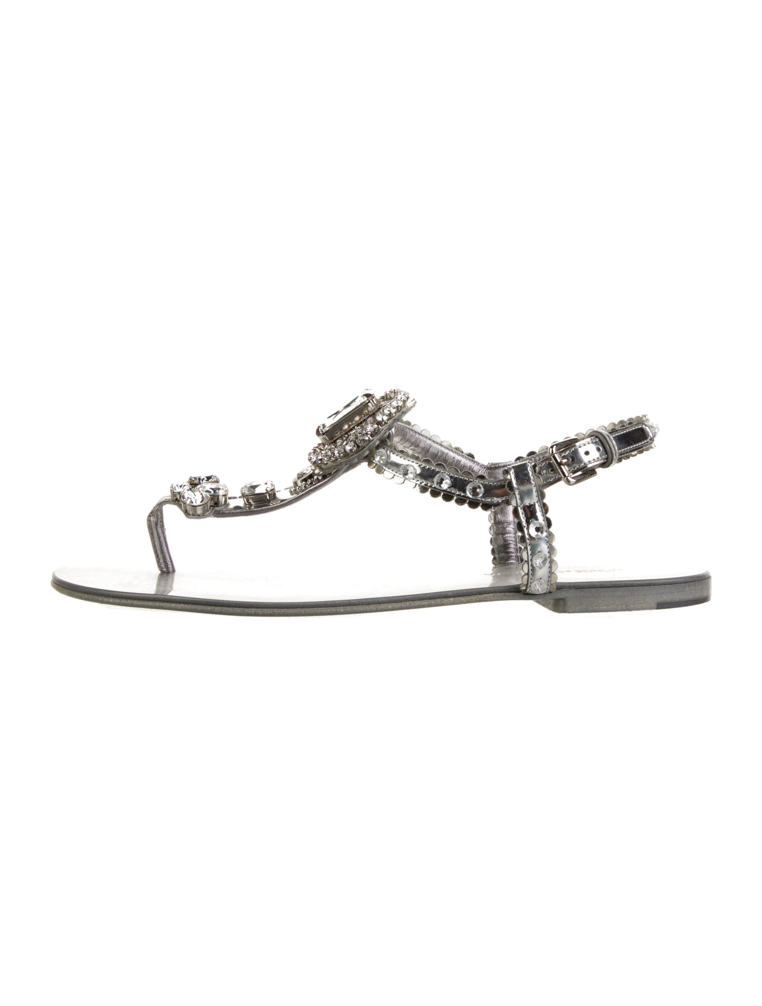 Dolce & Gabbana Patent Leather Crystal Embellishments T-Strap Sandals