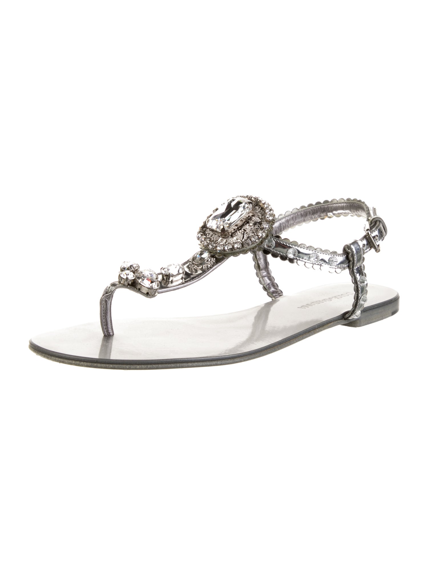 Dolce & Gabbana Patent Leather Crystal Embellishments T-Strap Sandals