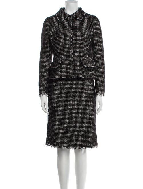 Dolce & Gabbana Tweed Pattern Mesh Accents Skirt Suit